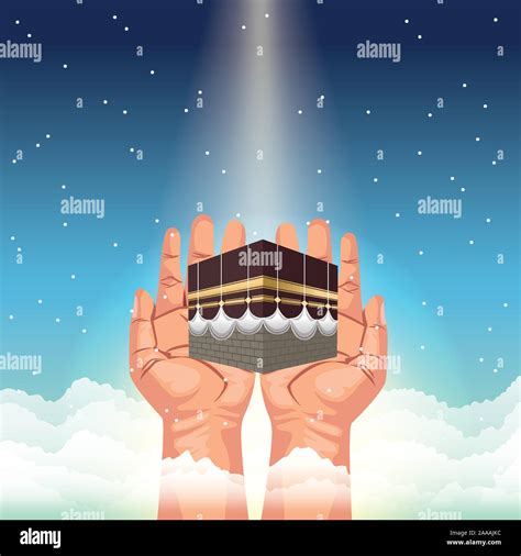 Hajj Mabrur Celebration With Hands Lifting Mataf Stock Vector Image