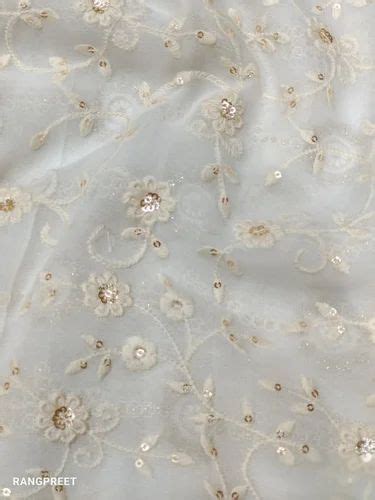 Embroidered White With Golden Sequence Embroidery Dyeable Viscose