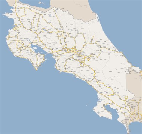 Large road map of Costa Rica with all cities. Costa Rica large road map with all cities ...