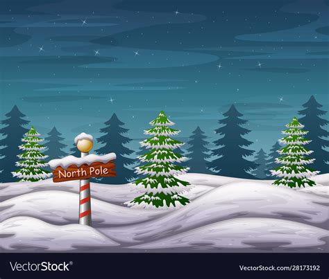 A North Pole Sign In Woods Wonderland Winter H Vector Image