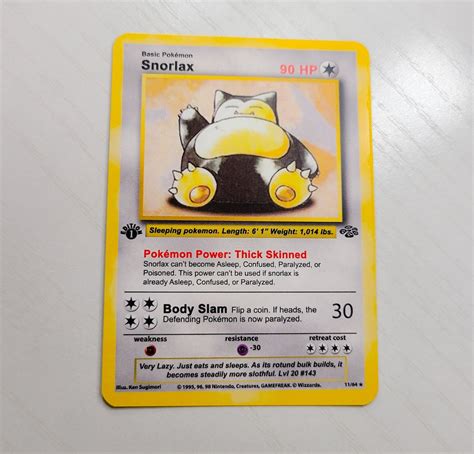 Pokemon Snorlax Card 11/64 Rare Card Jungle Set PROXY - Etsy