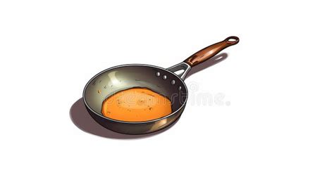 Cartoon Fried Egg In Dark Orange And Silver Pan Stock Illustration