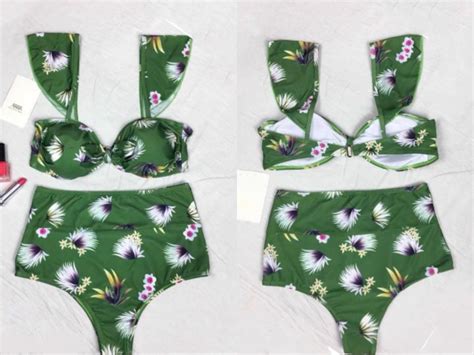 Two Korean Swimsuit Korean Swimwear Green Flowers Two Pieces Swimsuit Bikini Lazada Ph