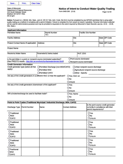 Fillable Online Dnr Wisconsin Form Notice Of Intent To Cotent