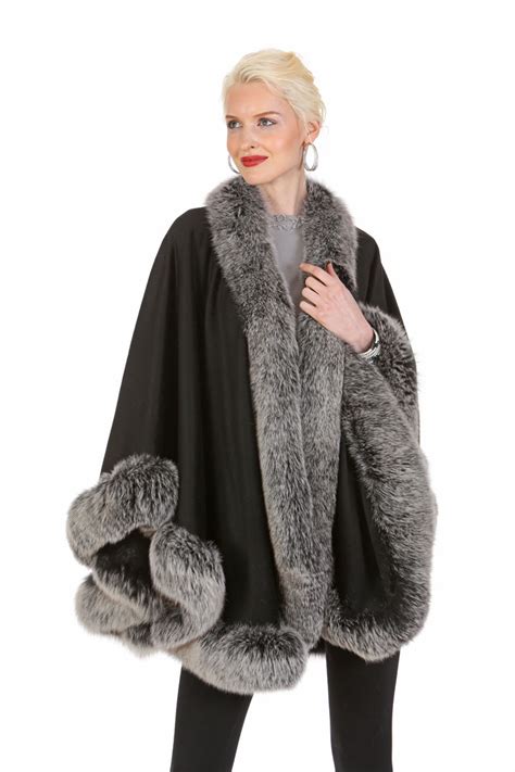 Black Cashmere Cape Frost Fox Trimmed 30 Madison Avenue Mall Furs