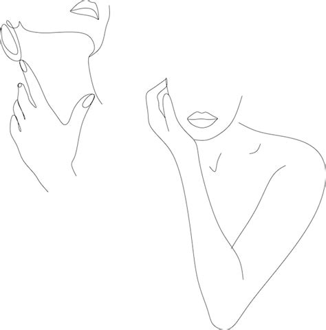 Premium Vector Minimal Line Art Woman With Hand On Face Black Lines