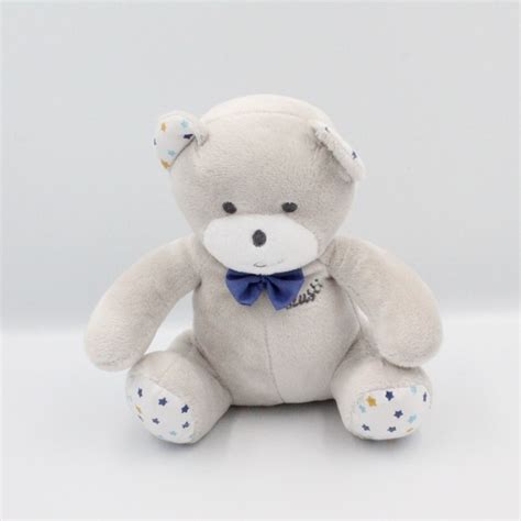 Doudou Ours Gris Bleu Blanc Toiles Musti Mustela