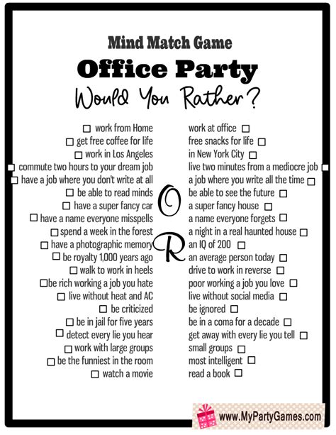 Free Printable Office Party “would You Rather” Game