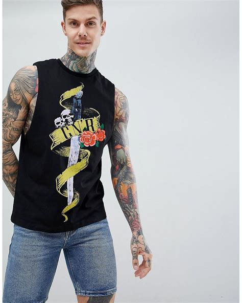 Asos Guns N Roses Sleeveless Band T Shirt With Dropped Armhole In