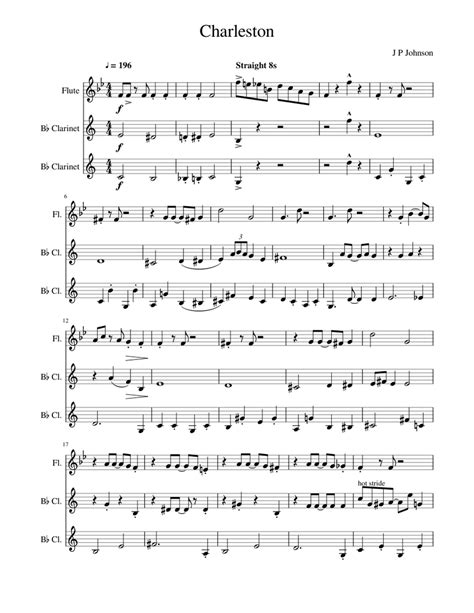 Charleston Sheet Music For Flute Clarinet In B Flat Woodwind Trio