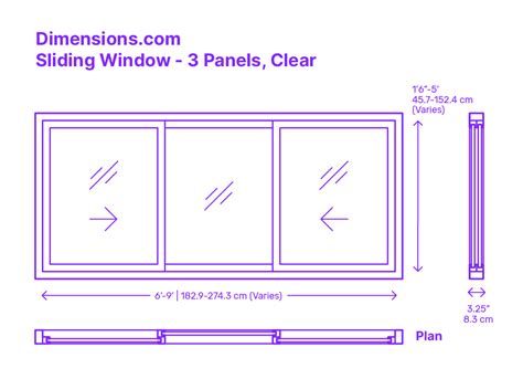 Sliding Window - 2 Panels, Clear Dimensions & Drawings | Dimensions.com