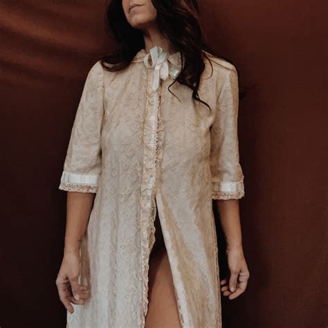 Vintage 1960s Odette Barsa Ecru Nude Lace Blue Ribbon Full Etsy