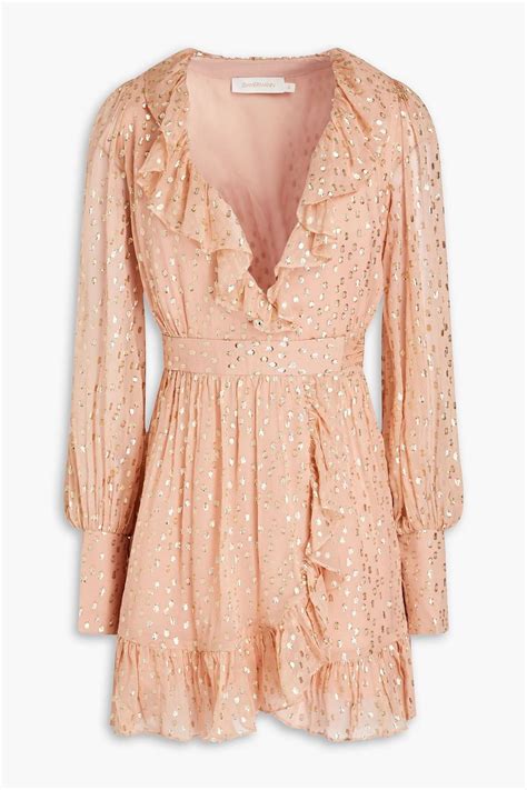 ZIMMERMANN Ruffled metallic fil coupé silk blend mini wrap dress THE