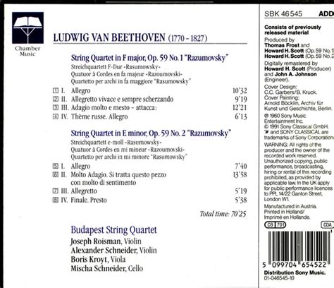 Ludwig Van Beethoven Budapest String Quartet String Quartets Op 59