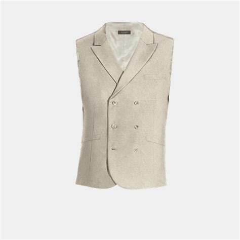 Gilet Doppio Petto Con Risvolto A Lancia Beige In Lino