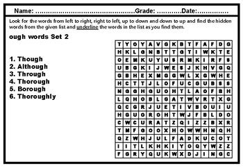 OUGH AND AUGH WORDS, Word Search Worksheets by Nitin Sharma | TpT