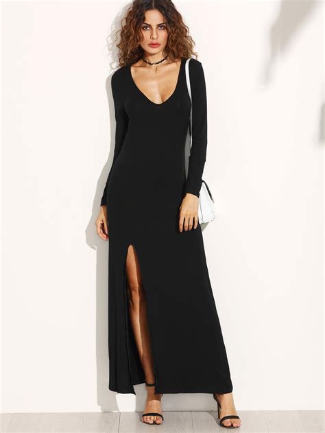 Plunging V Neckline High Split Dress Sheinsheinside