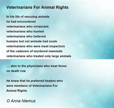 Veterinarians For Animal Rights Poem By O Anna Niemus Poem Hunter