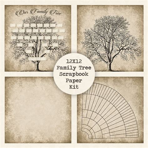 Family Tree Digital Scrapbook Paper Kit, Instant Download, 12x12 Papers ...