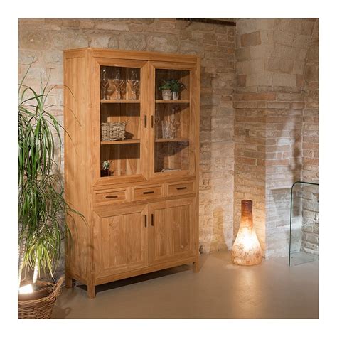 Vetrina Credenza Due Ante In Legno Teak Naturale Massiccio Online