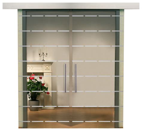 Double Sliding Barn Glass Door With Multi Lines Design Alu100 26x84