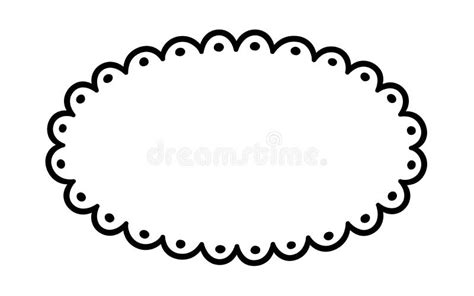 Doodle Oval Scalloped Frame Hand Drawn Scalloped Edge Ellipse Shape