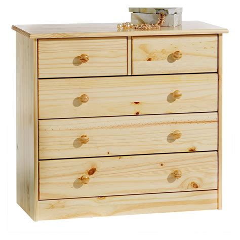 Commode Rondo 5 Tiroirs Pin Massif Vernis Naturel Idimex 8005