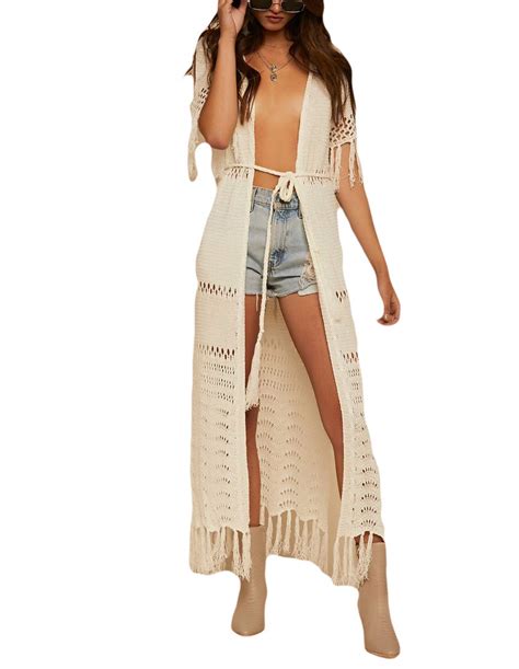 Buy Crochet Knitted Beach Cover Up Open Front Kimono Cardigan Sexy Lace