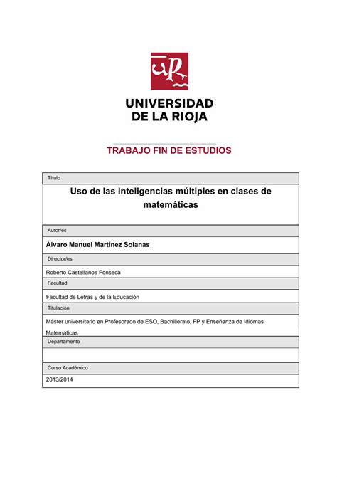 Pdf Uso De Las Inteligencias M Ltiples En Clases De Matem Ticas Pdf