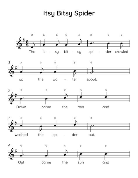 Itsy Bitsy Spider Easy Piano Sheet Music