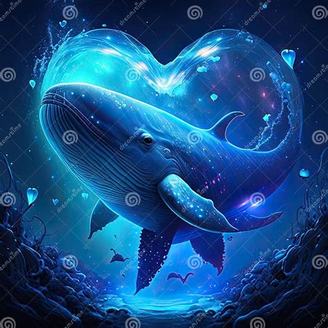 Blue Whale Hugging Heart Humpback Whale in a Heart-shaped Jellyfish. 3D ...