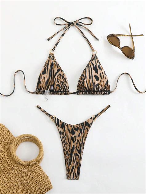 SHEIN Swim Ensemble bikini imprimé léopard pour vacances à la plage