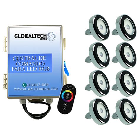 Kit 8 Led Piscina Inox RGB 9W Central Controle Tholz