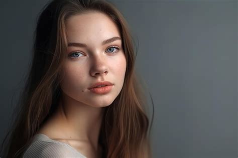 Premium Ai Image A Girl With A Blue Eyes Looks Into The Camera