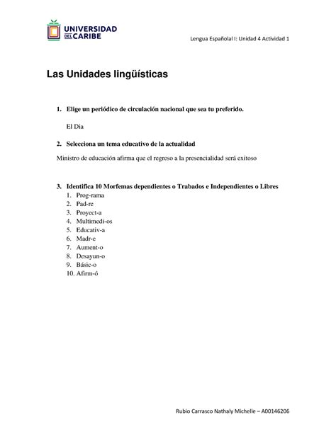 Unidad Actividad Las Unidades Ling Sticas Elige Un Peri Dico De