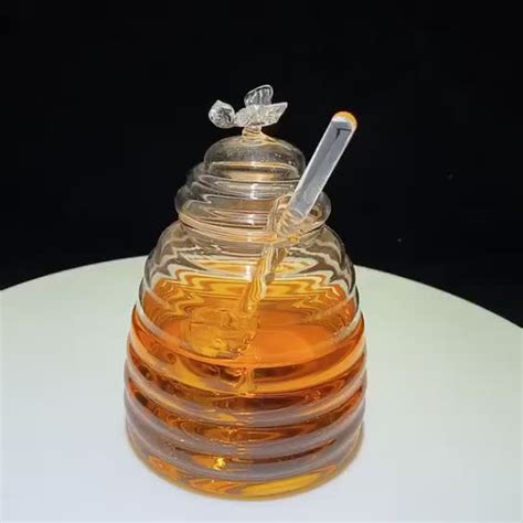 Fancy 380ml Borosilicate Glass Honey Jar With Bee Wood Dispenser Buy