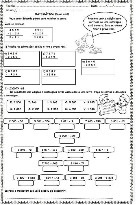 Atividades De Matemática 4 Ano Adição E Subtração Com Gabarito Roaredu