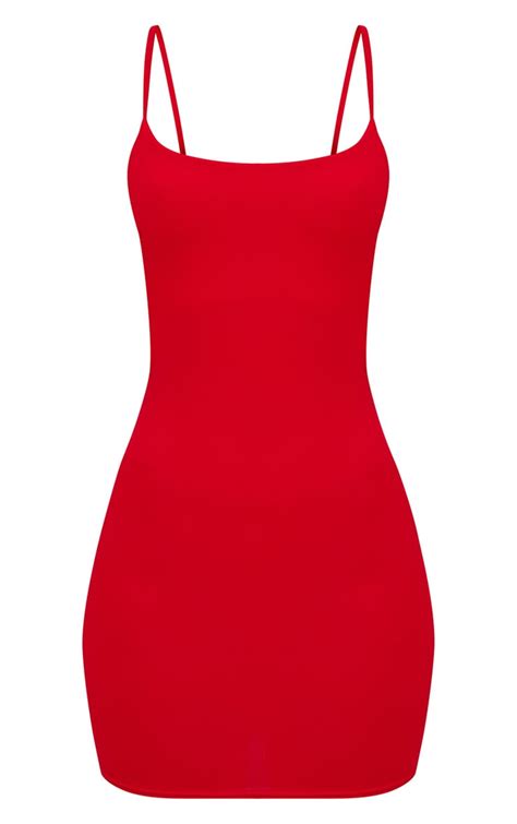 Red Square Neck Spaghetti Strap Bodycon Dress Prettylittlething Ire