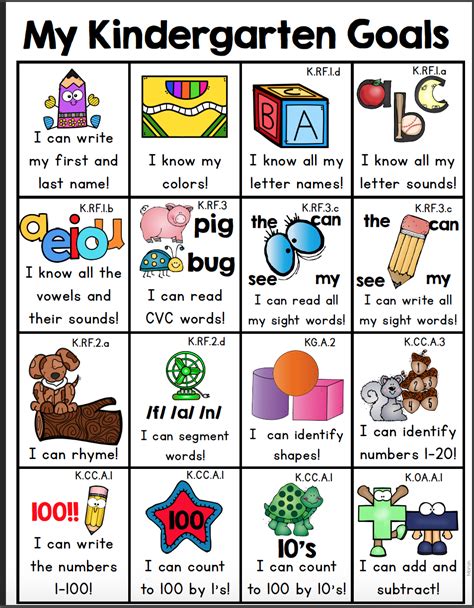 Kindergarten Goals Printable