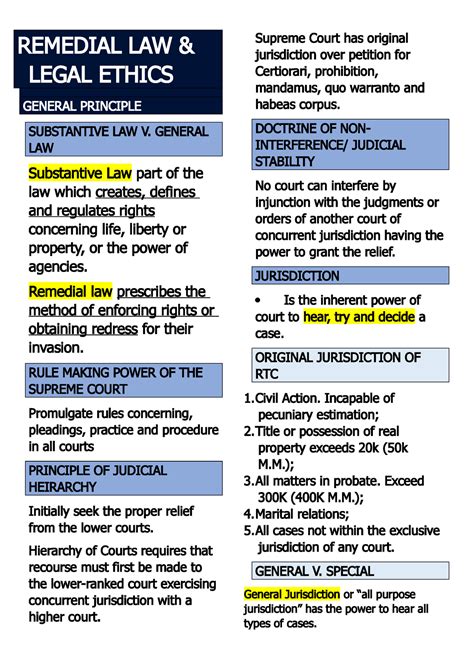 Remedial Law Notes Remedial Law And Legal Ethics General Principle Substantive Law V General