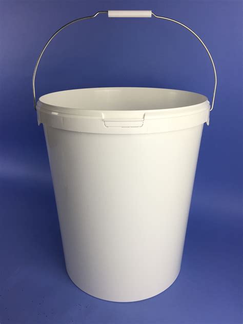 White 27 Litre Round Bucket Cw Metal Handle And Tamper Evident Neck