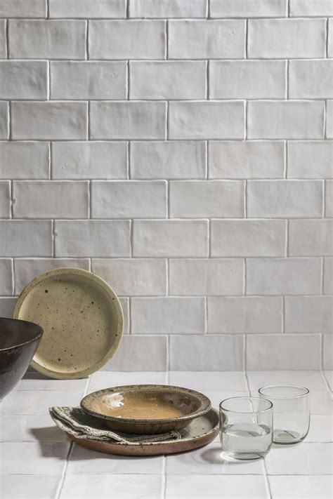 Zellige Nouveau Matt White Metro Ceramic Tile Mandarin Stone