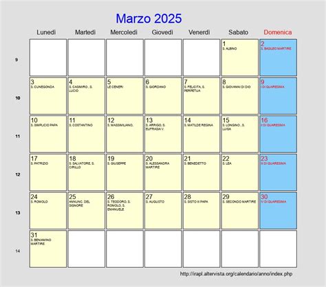 Calendario Marzo 2025 Con Festività E Fasi Lunari Quaresima