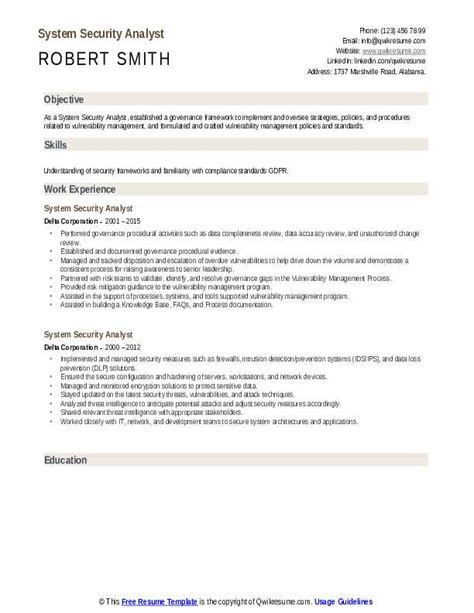 System Security Analyst Resume Samples Qwikresume