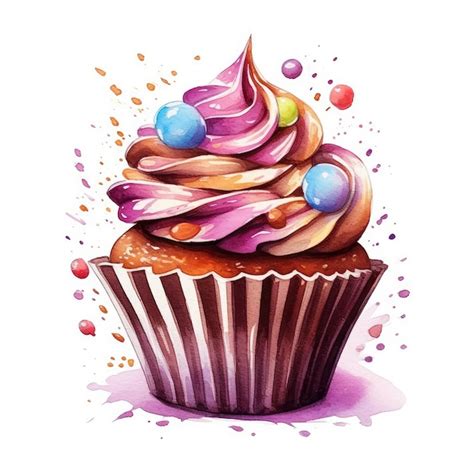 Premium Ai Image Illustration Watercolor Chocolate Cupcake