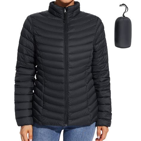 Women's Lightweight Winter Warm Puffer Jacket, Stand Collar, Black (M ...