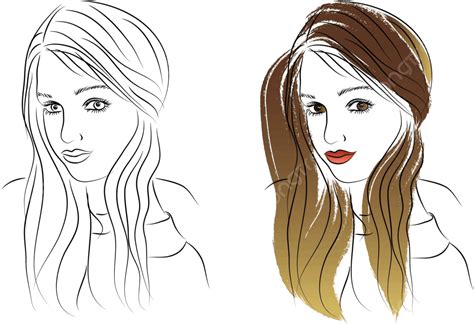 Colored Girl And Contour Girl Lifestyle Sketch Outline Vector