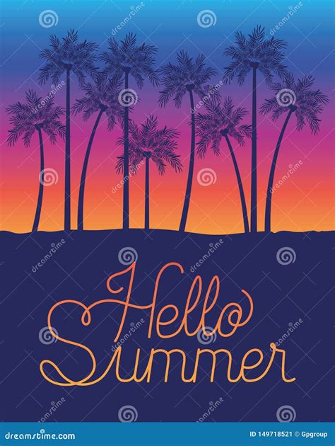 Hello Summer And Palm Trees Design Stock Vector Illustration Of