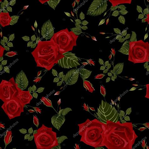 Seamless Floral Pattern With Red Roses Stock Vector Ollallya