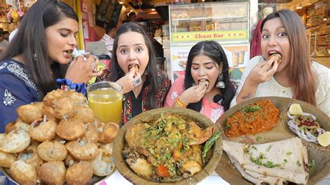 Golgappa Samosa Aloo Ki Sabji Soya Kathi Kabab Rumali Roti Eating